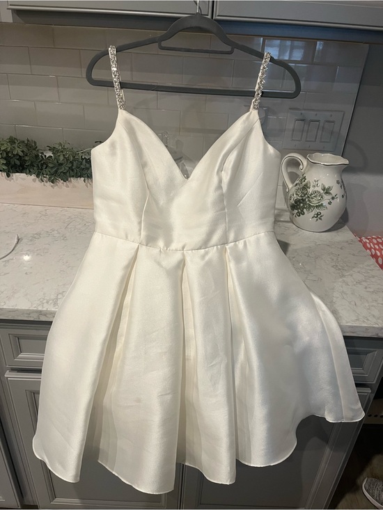 David's Bridal Dresses & Skirts - David's Bridal Ivory Satin Mini Dress with Embellished Straps